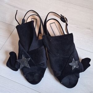 Pre Loved Nº21 Stars Embellished Knotted Black Velvet 4.75" Heel Sandal TLC